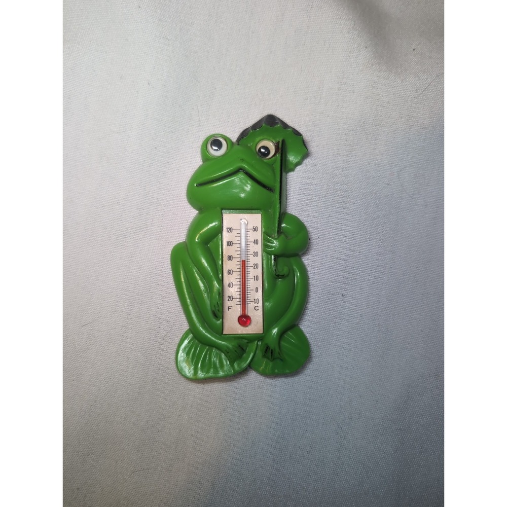 Vintage Arjon Googly Eyes Frog Thermometer Plastic Refrigerator Magnet Works